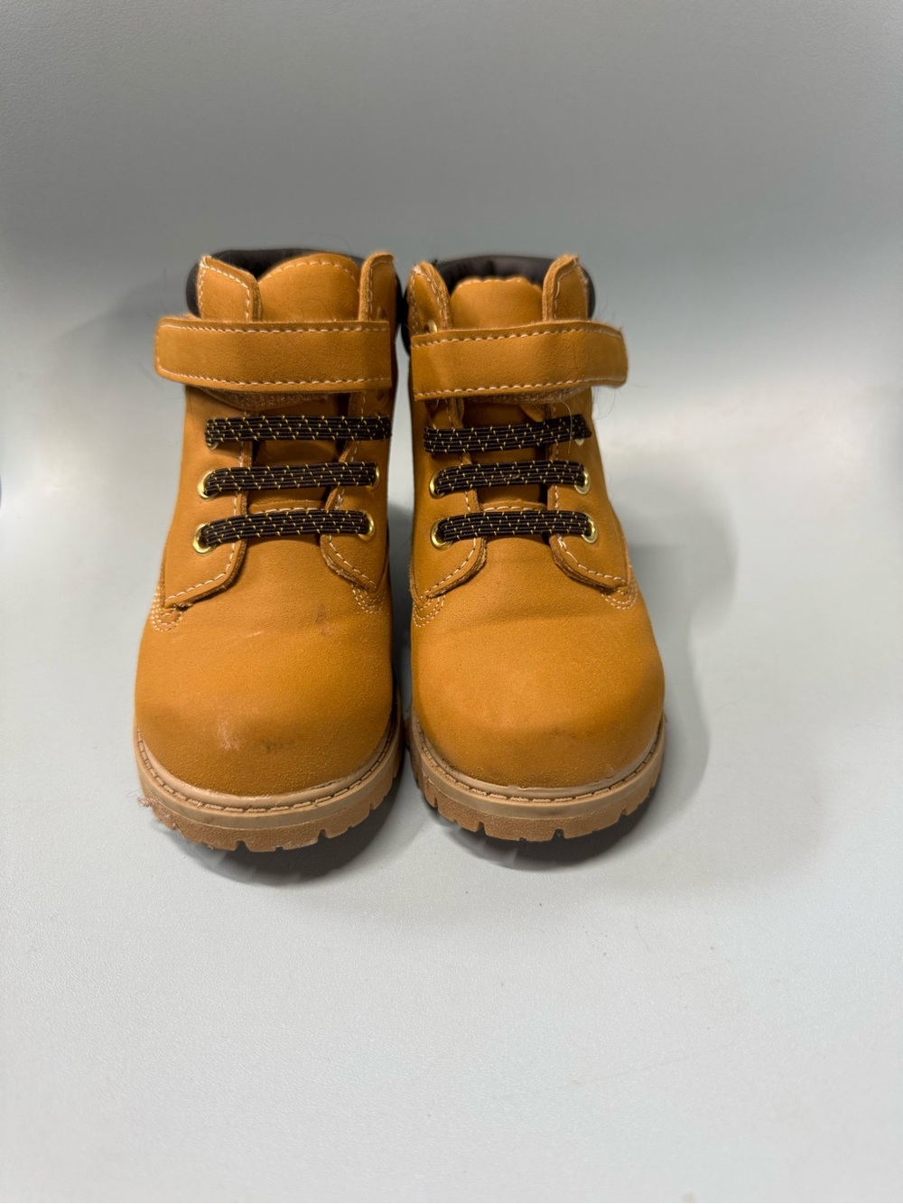 Kids Tan Hook-and-Loop Lace-Up Outdoor Boots